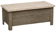 Angled view of the Mount Goliath Pine Blanket Chest with a light top
