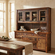 Mount Guero Reclaimed Barnwood Long Buffet and Hutch with an Artisan Top in a bright dining room