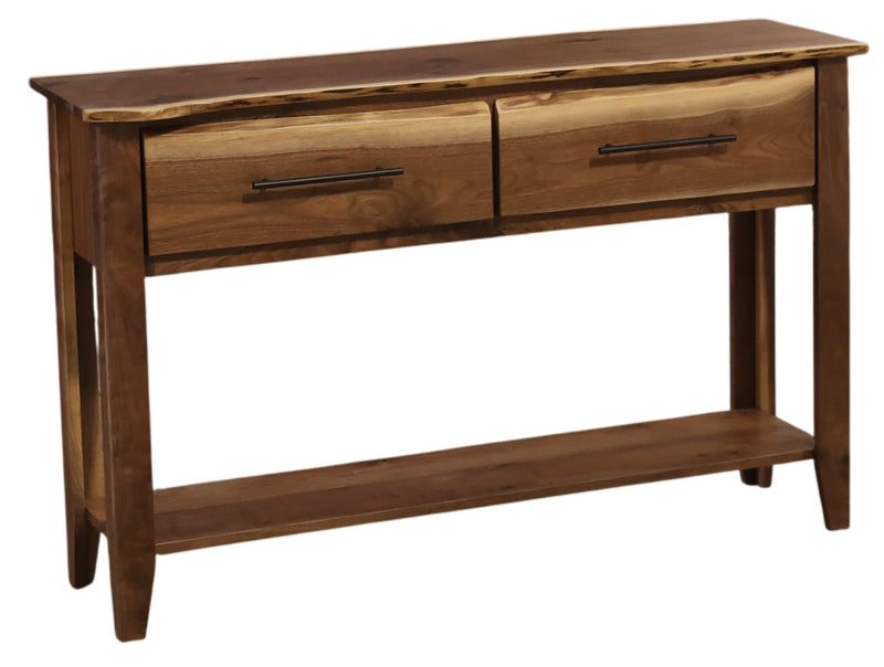 Angled view of the Mount Gunnison Live Edge Walnut Sofa Table
