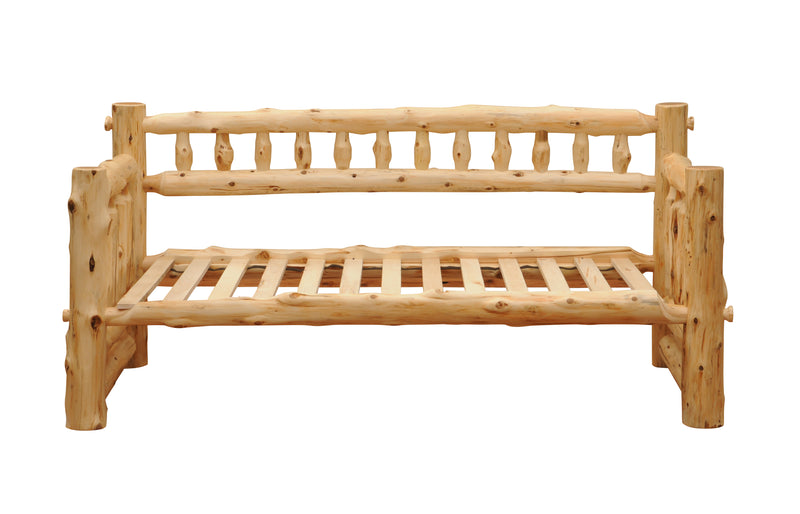 Mount Guyot Cedar Log Daybed without mattress showing the included slat roll mattress support