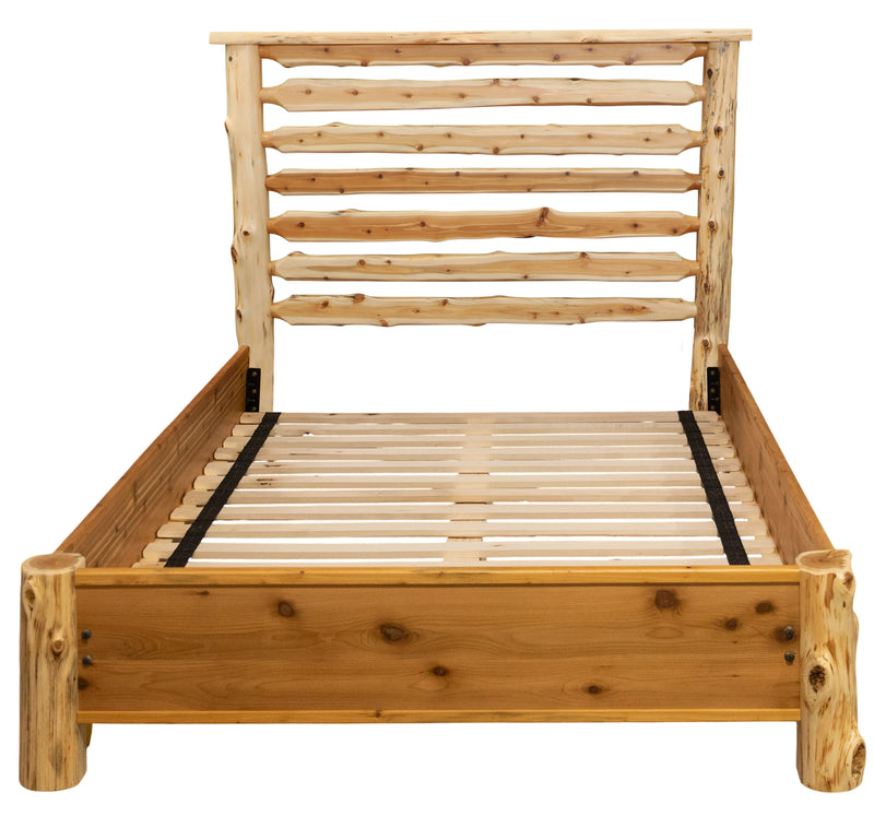 Front view of the Mount Herard Cedar Log Horizontal Rail Bed with Rail System