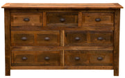Front view of the Mount Hope Reclaimed Barnwood Dresser with three top drawers over four wide drawers
