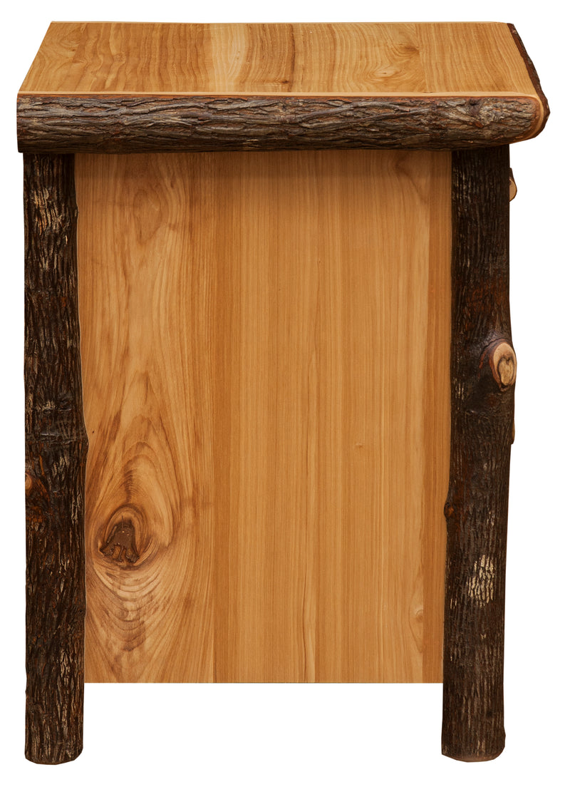 Fourth detail view of the Mount Lady Washington Hickory Log Enclosed End Table