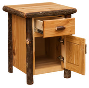 Detail view of the Mount Lady Washington Hickory Log Enclosed End Table hickory construction