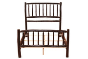 Straight-on frame view of the Mount Lincoln Hickory Log Bed headboard, footboard, and side rails without mattress