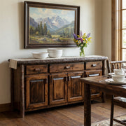 Mount Mahler Hickory Log Buffet in Espresso in a lodge dining room