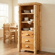 Mount Morrison Cedar Log Open Pantry in a rustic cabin kitchen