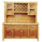 Angled view of the Mount Nimbus Cedar Log Buffet and Hutch with Wine Rack
