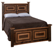 Angled view of the Mount Orton Reclaimed Barnwood Framed Panel Bed