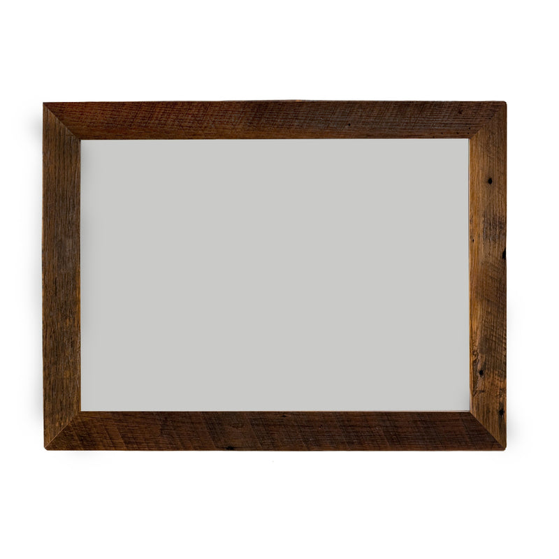 Angled view of the Mount Oso Reclaimed Barnwood Mirror