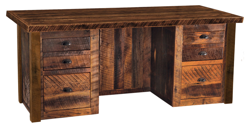 Angled view of the Mount Owen Reclaimed Barnwood Executive Desk with an Artisan Top