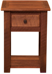 Front view of the Mount Sheridan Reclaimed Barnwood Nightstand with Shelf with drawer and open shelf