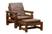 Angled view of the Mount Silverthorne Pine Futon Chair and Ottoman
