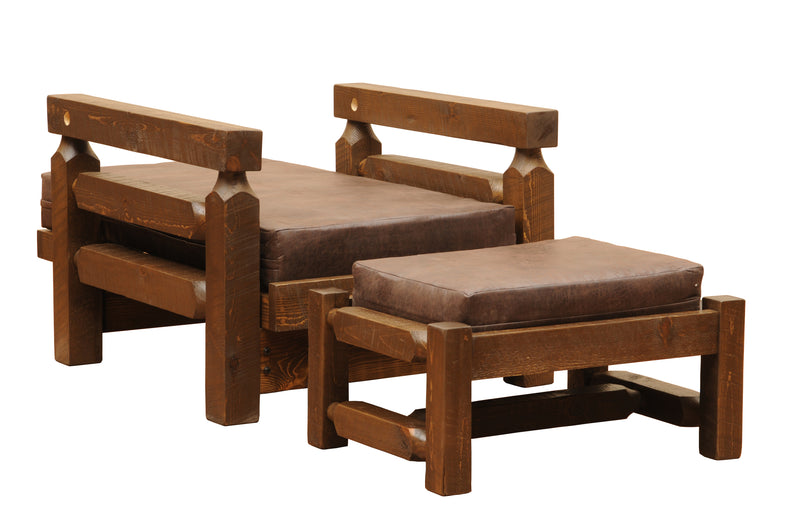 Mount Silverthorne Pine Futon Chair and Ottoman laid flat as a single bed