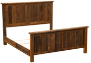 Angled frame view of the Mount Sneffels Reclaimed Barnwood Bed showing hardwood side rails without mattress