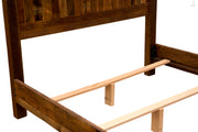 Detail of the Mount Sneffels Reclaimed Barnwood Bed side rail, center support, and slats