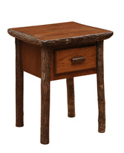 Mount Sniktau Hickory Log One Drawer Nightstand in the Espresso finish shown at an angle