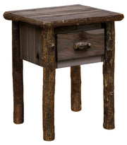 Mount Sniktau Hickory Log One Drawer Nightstand in the Slate finish with a weathered gray-brown case