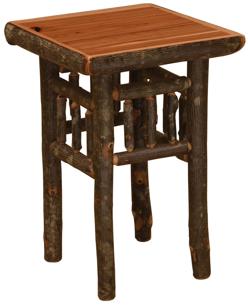 Mount Sopris Hickory Log Nightstand in the Cinnamon finish with a warm reddish top