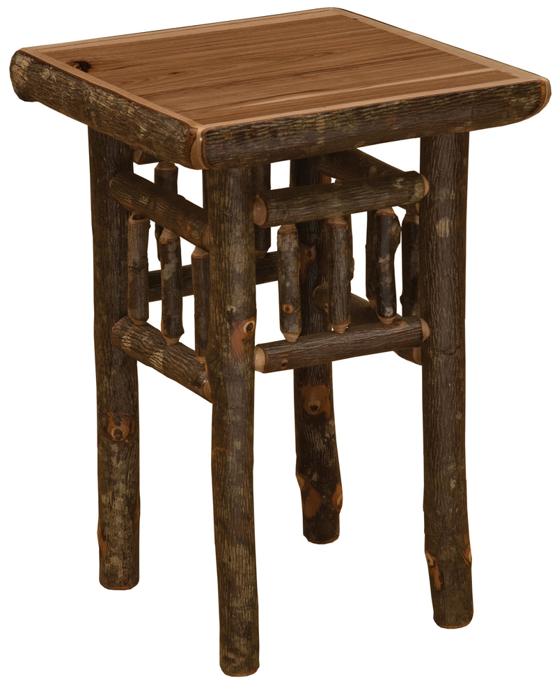 Mount Sopris Hickory Log Nightstand in the Cognac finish with bark-on hickory logs