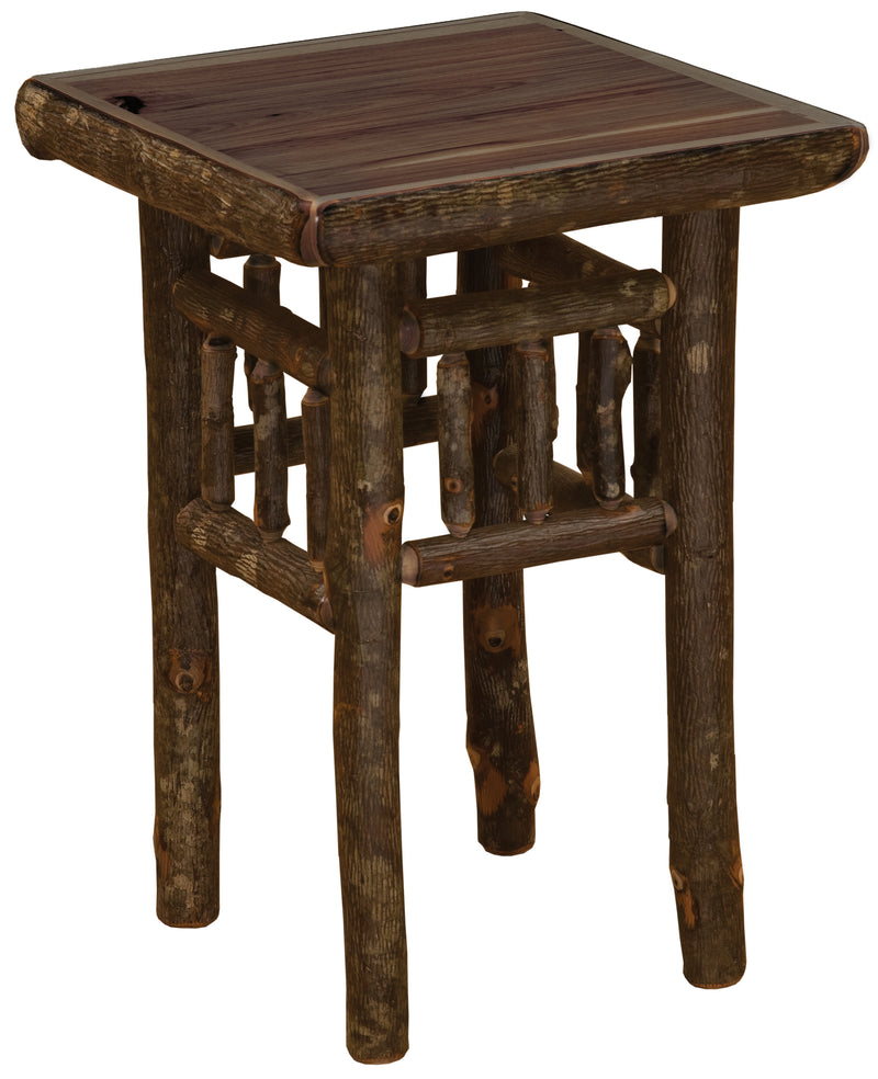 Mount Sopris Hickory Log Nightstand in the Slate finish with a weathered gray-brown top