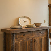 Mount Trelease Barnwood and Hickory Buffet in a bright cabin dining room