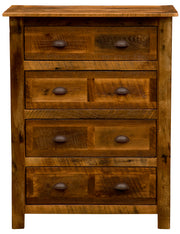 Front view of the Mount Tweto Reclaimed Barnwood Chest of Drawers showing the drawer layout