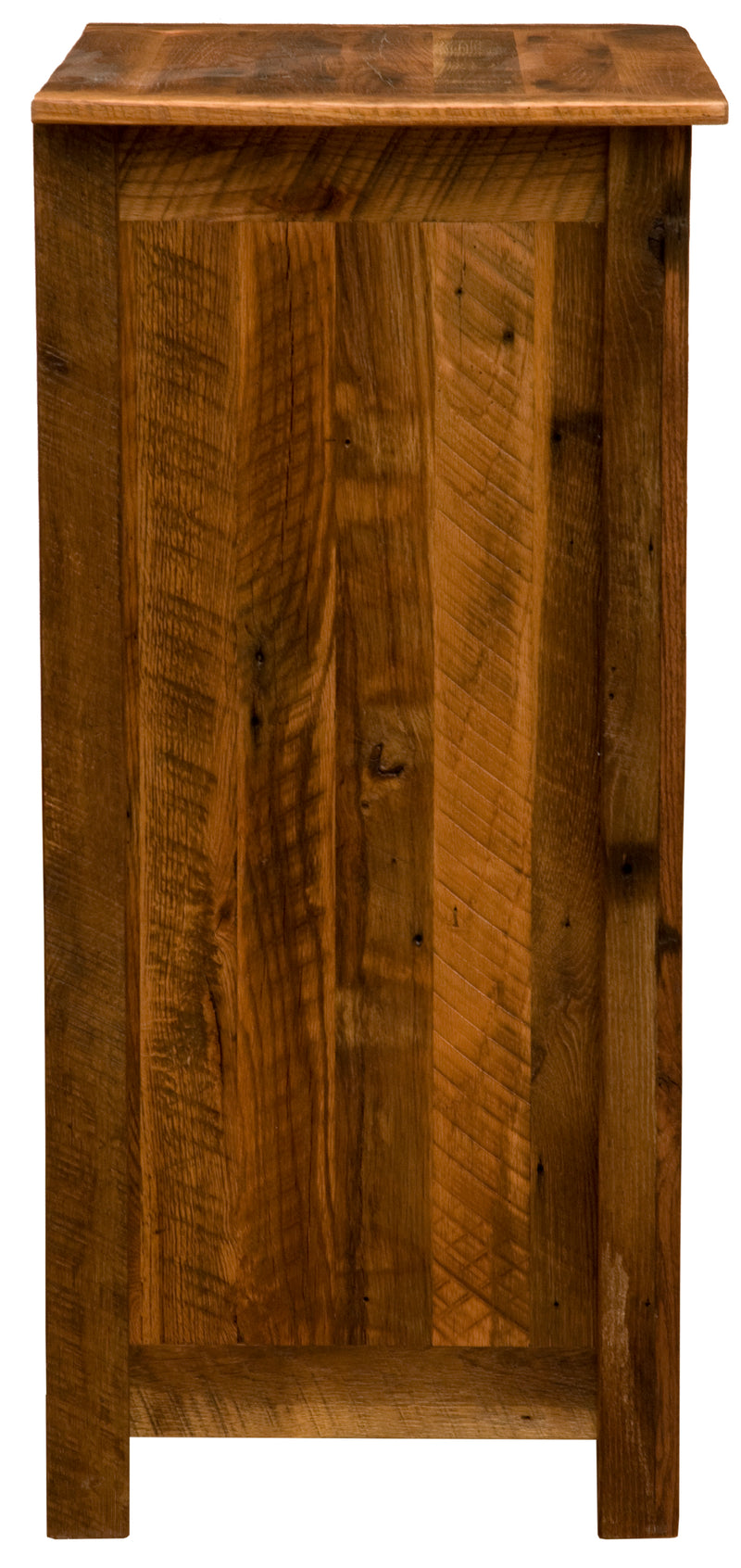 Side view of the Mount Tweto Reclaimed Barnwood Chest of Drawers showing the barnwood side panel