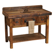 Angled view of the Mount Zion Reclaimed Barnwood Two Drawer Vanity with Artisan Top