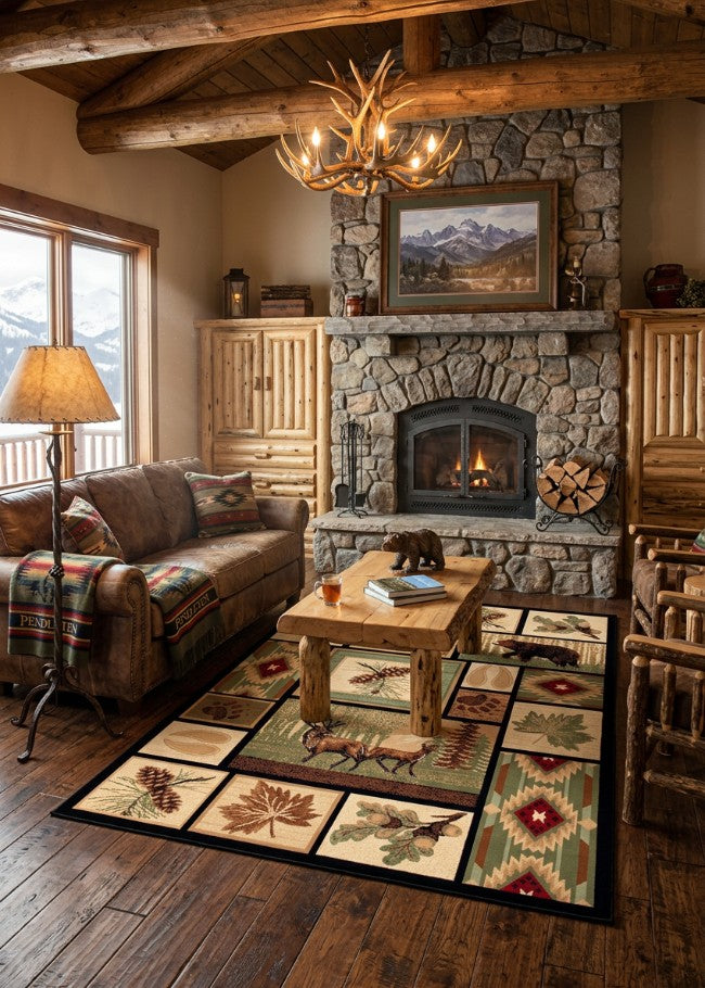 Mountain View Rug Living Room | The Cabin Shack