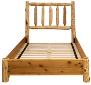 Front view of the Music Mountain Cedar Log Traditional Bed with Rail System