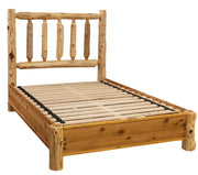 Second angled view of the Music Mountain Cedar Log Traditional Bed with Rail System showing the rail system and slats