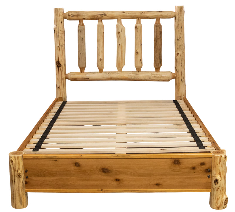 Second front view of the Music Mountain Cedar Log Traditional Bed with Rail System