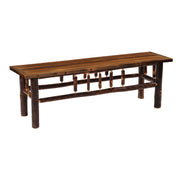 Angled view of the Nakai Peak Barnwood and Hickory Dining Bench showing the barnwood seat and hickory legs