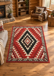 Nashua Red Rug Living Room | The Cabin Shack
