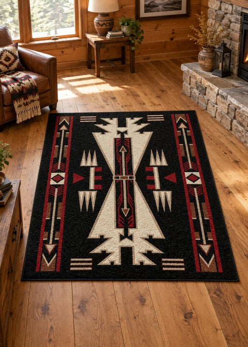 Native Arrow Black Rug Living Room | The Cabin Shack