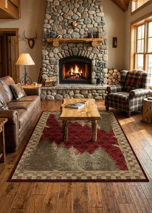 Nature Red Rug Living Room | The Cabin Shack
