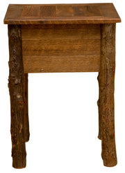 Back view of the North Eolus Barnwood and Hickory One Drawer Nightstand showing the reclaimed oak back panel