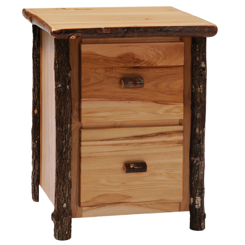 Angled view of the Otter Mountain Hickory Log Two Drawer File Cabinet