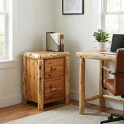 Owen Peak Cedar Log Two Drawer File Cabinet in a rustic cabin home office