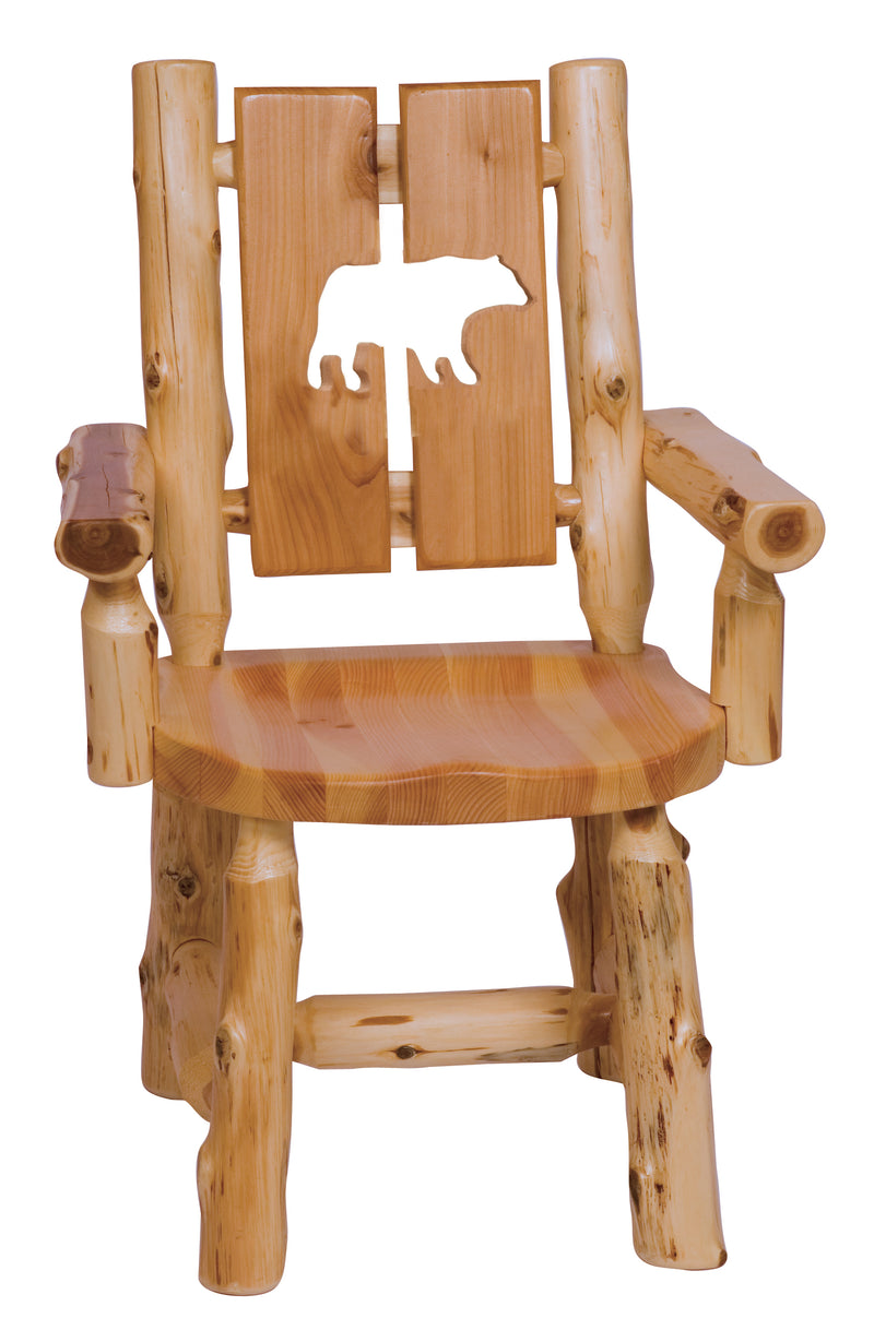 Parika Peak Cedar Log Cutout Dining Arm Chair with the bear cutout backrest