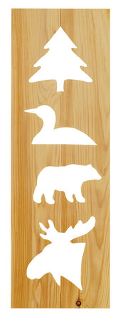 Backrest cutout options for the Parika Peak Cedar Log Cutout Dining Arm Chair: pine tree, moose, bear, and loon