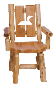 Parika Peak Cedar Log Cutout Dining Arm Chair with the loon cutout backrest