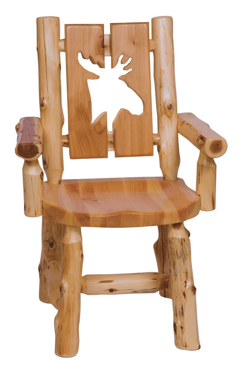 Parika Peak Cedar Log Cutout Dining Arm Chair with the moose cutout backrest