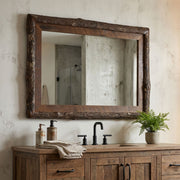 Pigeon Peak Barnwood and Hickory Mirror in a rustic bathroom