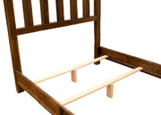 Detail of the Pikes Peak Reclaimed Barnwood Post Bed side rail, center support, and slat system