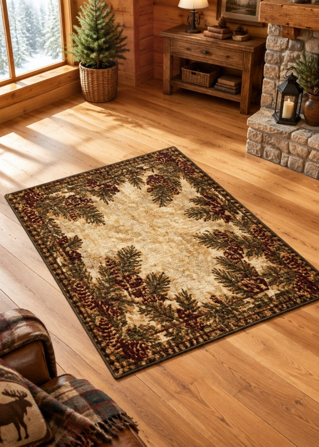 Pinecone Gingham Square Rug Living Room | The Cabin Shack