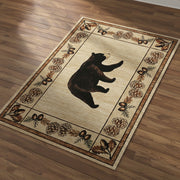 Pinecone Hollow Bear Rug with bear silhouette and pinecone border