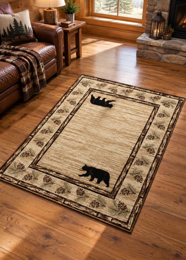 Pinecone Log Bear Rug