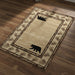 Beige area rug with bear designs and pine cone border on a white background